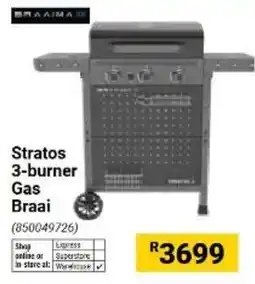 Builders Warehouse BraaiMA Stratos 3-burner Gas Braai offer