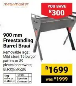 Builders Warehouse megamaster 900 mm Freestanding Barrel Braai offer