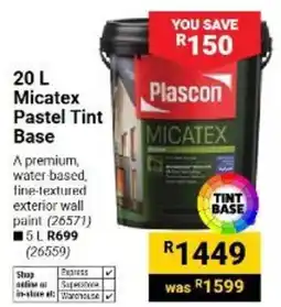Builders Warehouse Plascon Micatex Pastel Tint Base offer