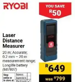 Builders Warehouse RYOBI Laser Distance Measurer offer