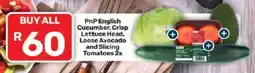 Pick n Pay PnP English Cucumber, Crisp Lettuce Head, Loose Avocado and Slicing Tomatoes offer