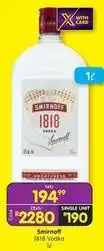 Shoprite Liquor Smirnoff - 1818 vodka 1l offer