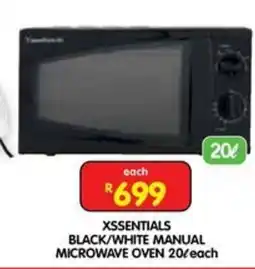 Shoprite XSESENTIALS BLACK/WHITE MANUAL MICROWAVE OVEN offer