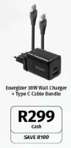 Vodacom Energizer 38W Wall Charger + Type C Cable Bundle offer