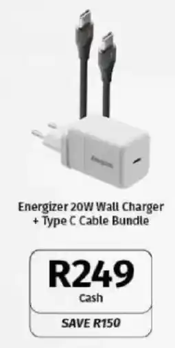 Vodacom Energizer 20W Wall Charger + Type C Cable Bundle offer