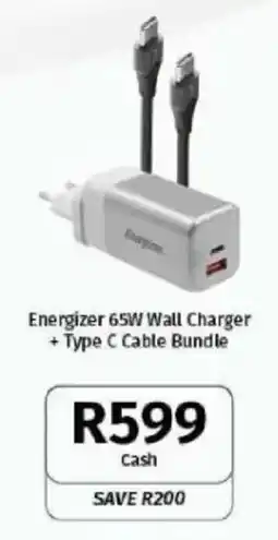 Vodacom Energizer 65W Wall Charger + Type C Cable Bundle offer
