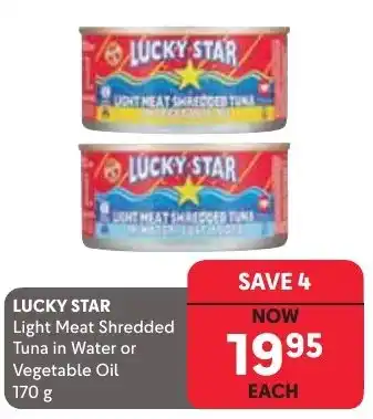 Makro Lucky Star Light Meat Shredded Tuna in Water or Vegetable Oil offer