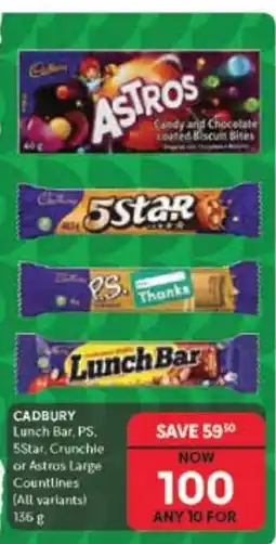 Makro Cadbury Lunch Bar, PS, 5Star, Crunchie or Astros Large Countlines offer