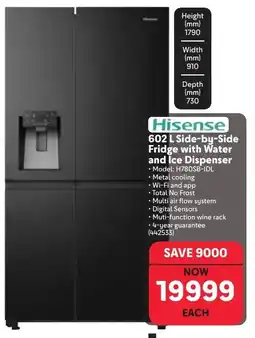 Makro Hisense 602 L Side-by-Side Fridge with Water and Ice Dispenser offer
