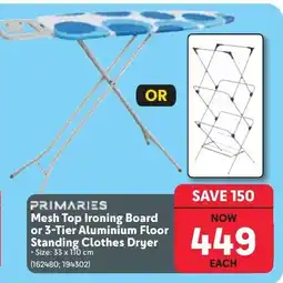Makro Primaries Mesh Top Ironing Board or 3-Tier Aluminium Floor Standing Clothes Dryer offer