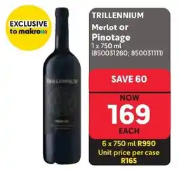 Makro Trillennium Merlot or Pinotage offer