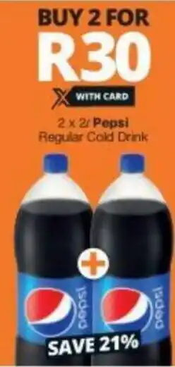 Checkers Hyper Pepsi Regular Cold Drink 2 x 2L offer
