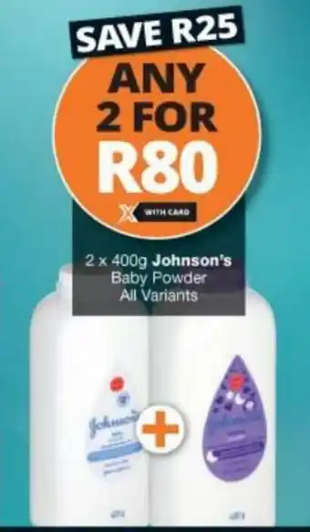 Checkers Hyper Johnson's Baby Powder 2 x 400g offer