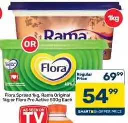 Pick n Pay Hypermarket Flora Spread 1kg. Rama Original 1kg or Flora Pro Active 500g Each offer