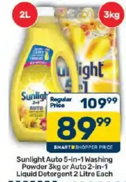 Pick n Pay Sunlight Auto 5-in-1 Washing Powder 3kg or Auto 2-in-1 Liquid Detergent 2 Litre Each offer