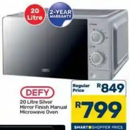 Pick n Pay Hypermarket DEFY 20 Litre Silver Mirror Finish Manual Microwave Oven offer