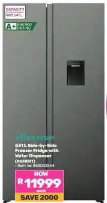 Game Hisense 541L Side-by-Side Freezer Fridge with Water Dispenser (H680SIT) offer