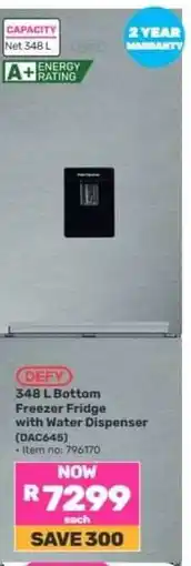 Game Defy 348L Bottom Freezer Fridge With Water Dispenser DAC645 offer