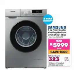 Game Samsung 8 kg Front Loader Washing Machine (WW80T3040BS) offer