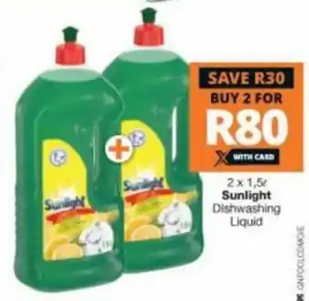 Checkers Hyper Sunlight Dishwashing Liquid 2 x 1,5L offer
