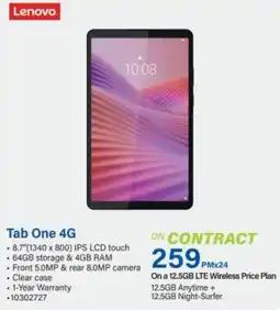 Incredible Connection Lenovo Tab One 4G offer