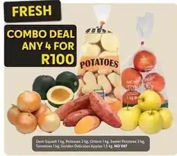 Makro Gem squash, potatoes, onions, sweet potatoes, golden delicious apples offer