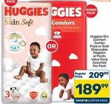 Pick n Pay Hypermarket Huggies - dry comfort jumbo pack or gold disposable nappies or pants offer