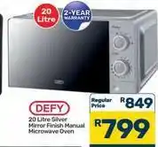 Pick n Pay Hypermarket Defy - 20 litre silver mirror finish manual microwave oven offer
