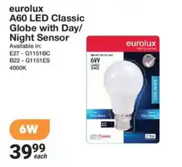 Mica eurolux A60 LED Classic Globe with Day/Night Sensor offer