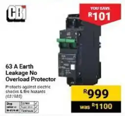 Builders Warehouse CBI 63 A Earth Leakage No Overload Protector offer