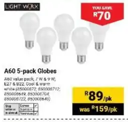 Builders Warehouse LIGHT WORX A60 5-pack Globes offer