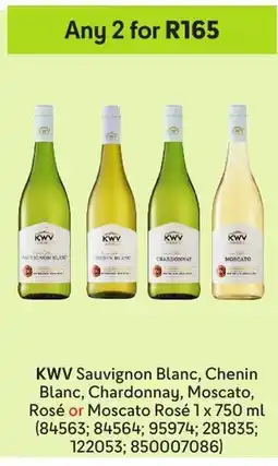Makro’s liquor KWV Sauvignon Blanc, Chenin Blanc, Chardonnay, Moscato, Rosé or Moscato Rosé offer