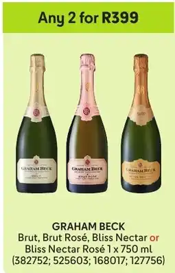 Makro’s liquor Graham Beck Brut, Brut Rosé, Bliss Nectar or Bliss Nectar Rosé offer