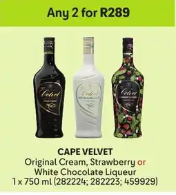 Makro’s liquor Cape Velvet Original Cream, Strawberry or White Chocolate Liqueur offer