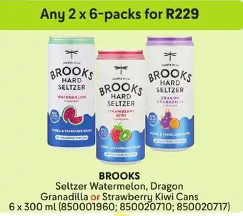Brooks Seltzer Watermelon, Dragon Granadilla or Strawberry Kiwi Cans