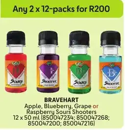 Makro’s liquor Bravehart Apple, Blueberry, Grape or Raspberry Sours Shooters offer