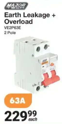 Mica Major Tech Earth Leakage + Overload VE2P63E 2 Pole offer