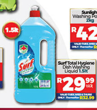 Take 'n Pay Surf Total Hygiene Dish Washing Liquid 1.5lt offer