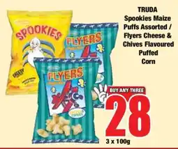 Boxer TRUDA Spookies Maize Puffs Assorted / Flyers Cheese & Chives Flavoured Puffed Corn offer