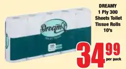 Boxer DREAMY 1 Ply 300 Sheets Toilet Tissue Rolls 10's offer