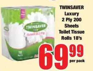 TWINSAVER Luxury 2 Ply 200 Sheets Toilet Tissue Rolls 18's