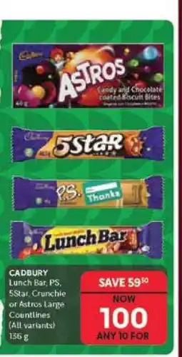 Makro CADBURY Lunch Bar, PS, 5Star, Crunchie or Astros Large Countlines offer