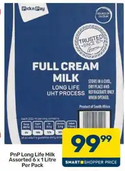 Pick n Pay Hypermarket PnP Long Life Milk Assorted 6 x 1 Litre Per Pack offer