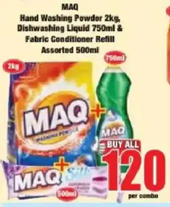 MAQ Hand Washing Powder & Dishwashing Liquid & Fabric Conditioner Refill Assorted