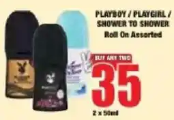 Boxer PLAYBOY / PLAYGIRL / SHOWER TO SHOWER Roll On Assorted offer