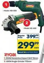 Pick n Pay Hypermarket Ryobi - 550w handyline impact drill 10mm & 650w angle grinder 115mm offer