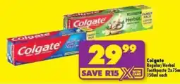 Shoprite Colgate Regular/Herbal Toothpaste offer