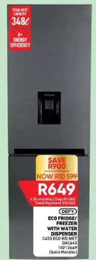 Furnmart DEFY ECO FRIDGE/FREEZER WITH WATER DISPENSER offer