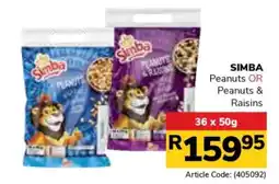 Jumbo Simba Peanuts or Peanuts & Raisins offer