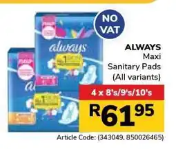Jumbo ALWAYS Maxi Sanitary Pads offer